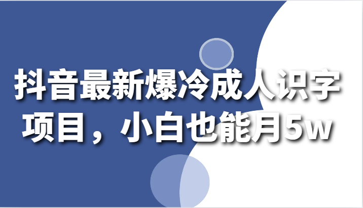 抖音最新爆冷成人识字项目，小白也能月5w-KJ分享