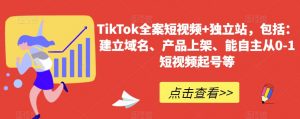 TikTok全案短视频+独立站，包括：建立域名、产品上架、能自主从0-1短视频起号等-KJ分享