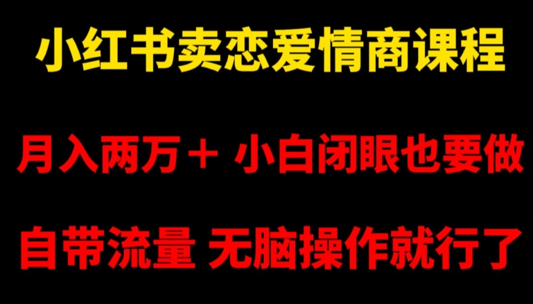 小红书卖恋爱情商课程，月入两万＋，小白闭眼也要做，自带流量，无脑操作就行了【揭秘】-KJ分享