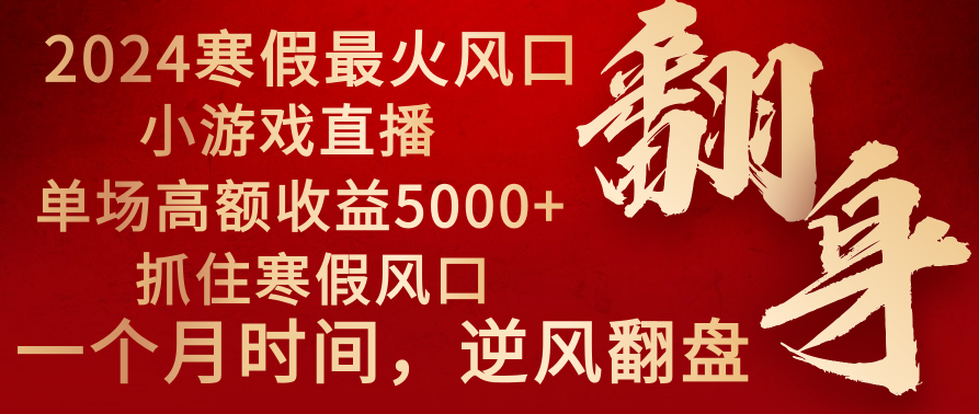2024年最火寒假风口项目 小游戏直播 单场收益5000+抓住风口 一个月直接提车-KJ分享