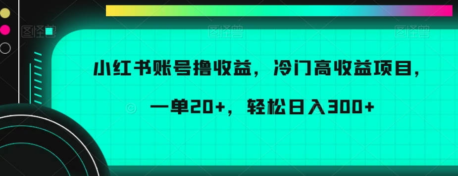 小红书账号撸收益，冷门高收益项目，一单20+，轻松日入300+【揭秘】-KJ分享