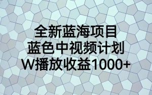 全新蓝海项目，蓝色中视频计划，1W播放量1000+-KJ分享