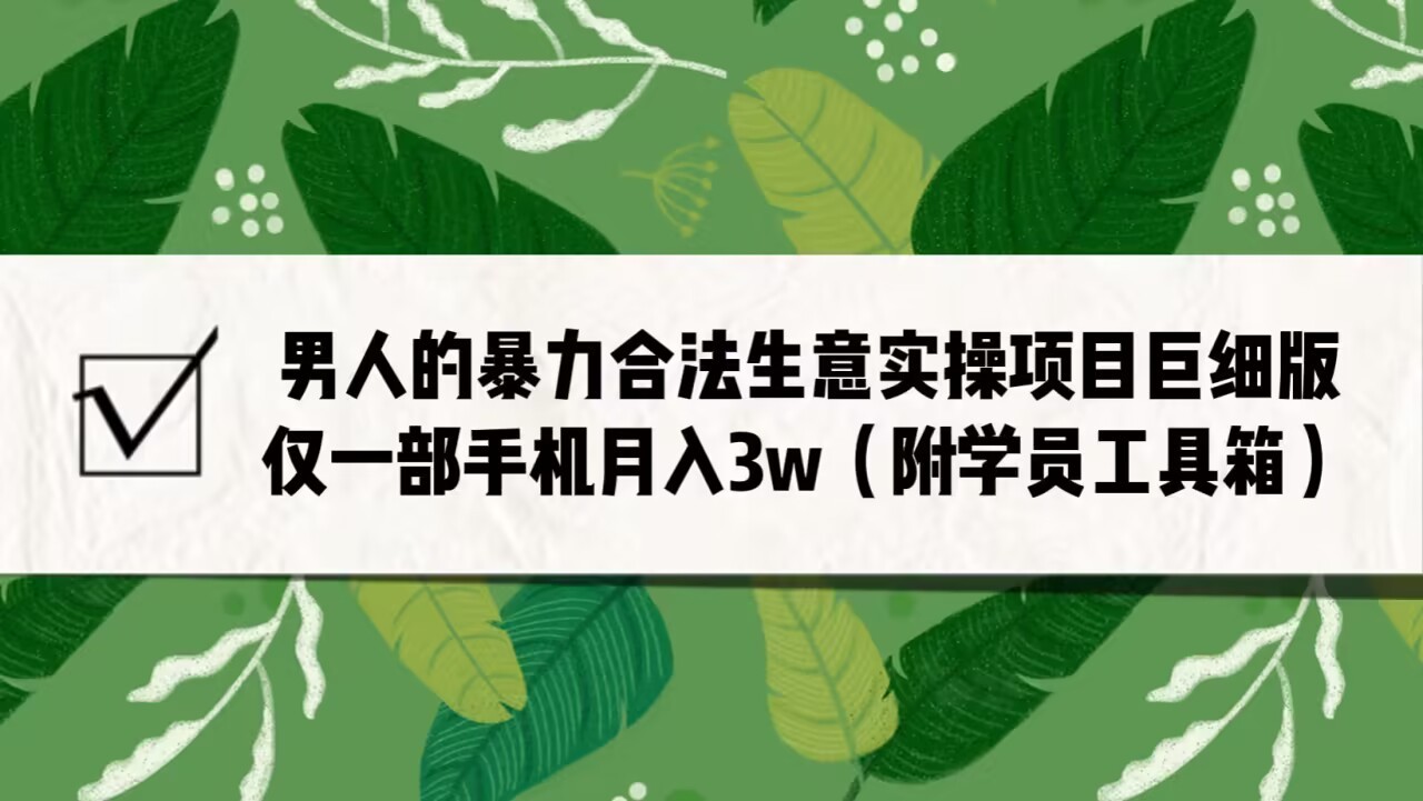 男人的暴力合法生意实操项目巨细版：仅一部手机月入3w（附赠学员工具箱）-KJ分享