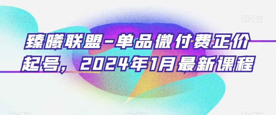 臻曦联盟-单品微付费正价起号，2024年1月最新课程-KJ分享