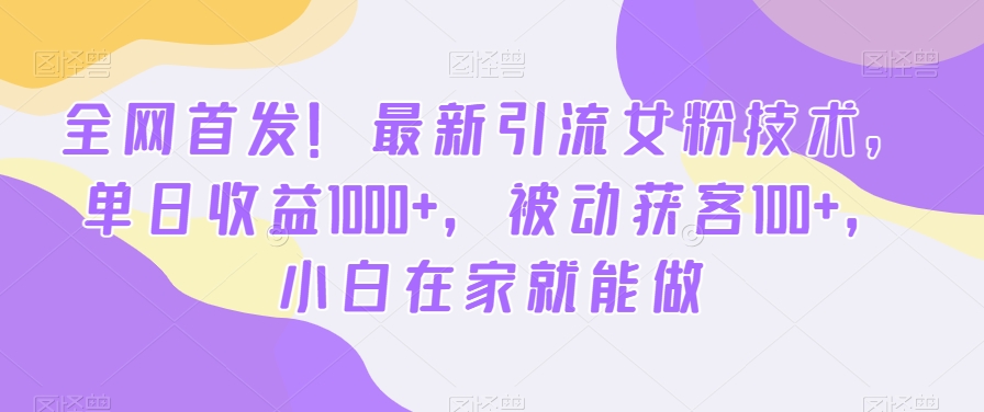 全网首发！最新引流女粉技术，单日收益1000+，被动获客100+，小白在家就能做-KJ分享