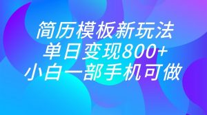 单日变现800+,简历模板新玩法,小白一部手机都可做-KJ分享