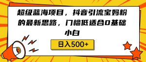 超级蓝海项目,抖音引流宝妈粉的最新思路,门槛低适合0基础小白,轻松日入500+-KJ分享