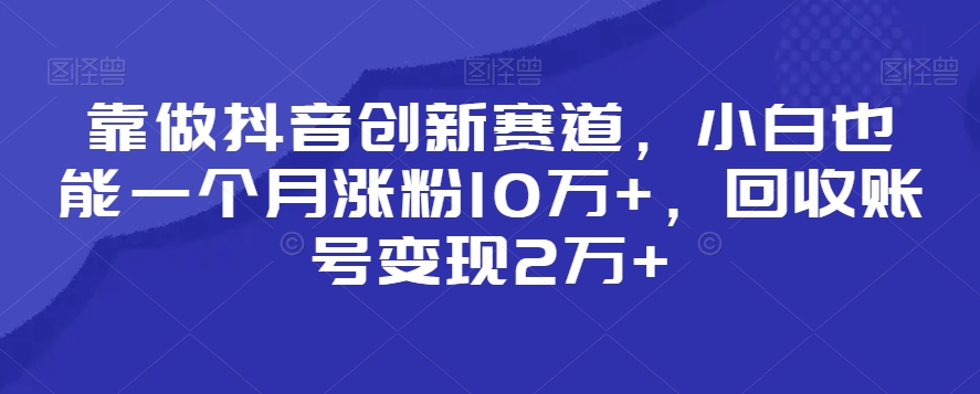 靠做抖音创新赛道，小白也能一个月涨粉10万+，回收账号变现2万+-KJ分享