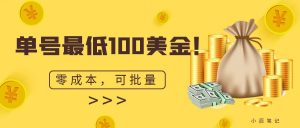 单号最低100美金，零成本，小白无脑操作。可复制，可扩大。-KJ分享