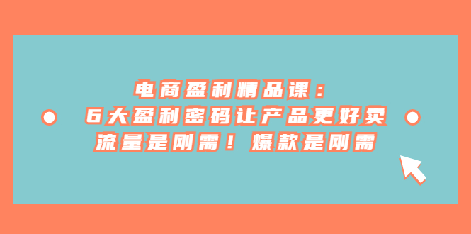 电商盈利精品课：6大盈利 密码让产品更好卖，流量是刚需！爆款是刚需-KJ分享