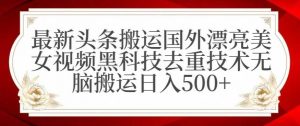 最新头条搬运国外漂亮美女视频黑科技去重技术无脑搬运日入500+【揭秘】-KJ分享