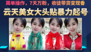美女大头贴暴力起号教学，简单操作，AI秒出图，7天万粉，可收徒，可转带货-KJ分享