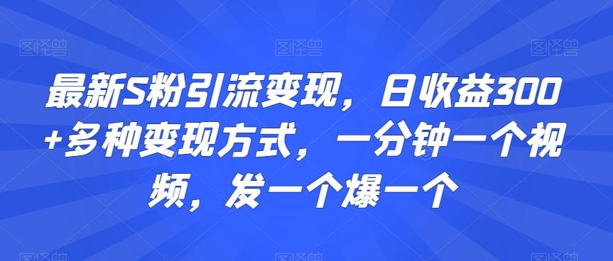 最新S粉引流变现，日收益300+多种变现方式，一分钟一个视频，发一个爆一个【揭秘】-KJ分享