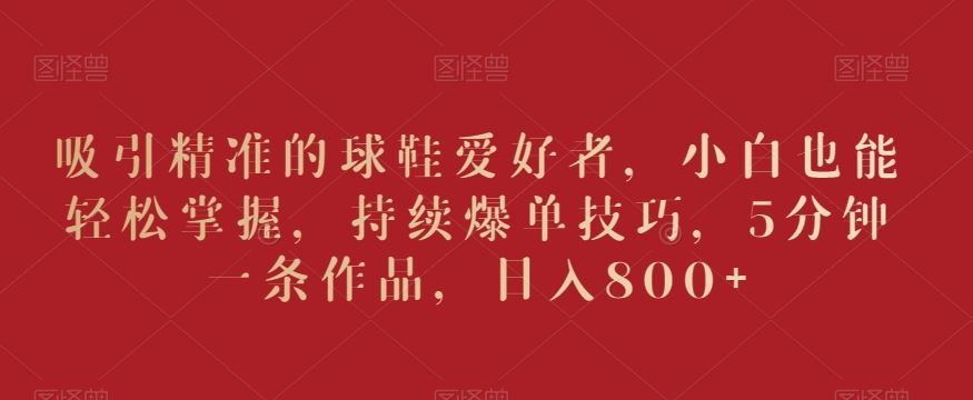 吸引精准的球鞋爱好者,小白也能轻松掌握,持续爆单技巧,5分钟一条作品,日入800+【揭秘】-KJ分享