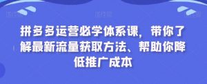 拼多多运营必学体系课，带你了解最新流量获取方法、帮助你降低推广成本-KJ分享