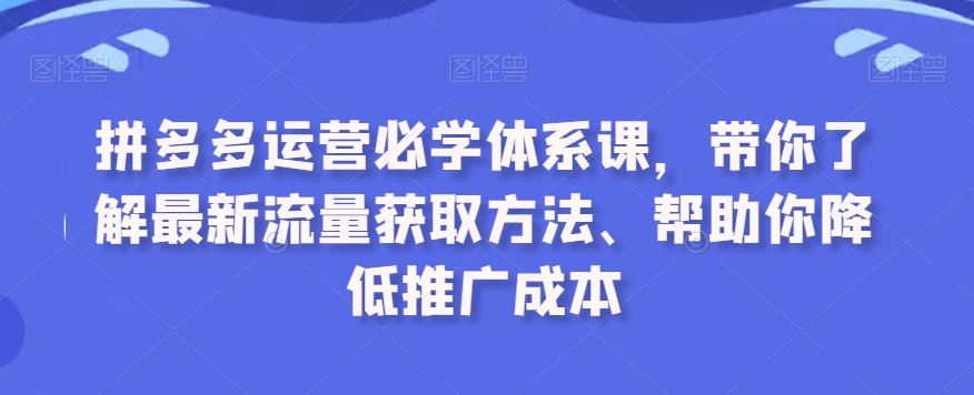 拼多多运营必学体系课,带你了解最新流量获取方法、帮助你降低推广成本-KJ分享