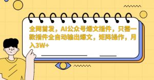 全网首发，AI公众号爆文插件，只需一款插件全自动输出爆文，矩阵操作，月入3W+-KJ分享