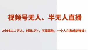 视频号无人、半无人直播2小时11.7万人，利润1万+，不需露脸，一个人在家就能赚钱！-KJ分享