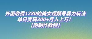 外面收费1280的美女视频号暴力玩法，单日变现300+，月入上万！【附制作教程】-KJ分享
