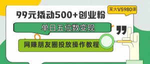 99元撬动500+创业粉，单日五位数变现，网赚朋友圈投放操作教程价值5980！-KJ分享