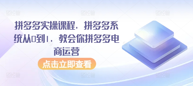 拼多多实操课程，拼多多系统从0到1，教会你拼多多电商运营-KJ分享