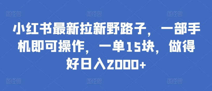 小红书最新拉新野路子，一部手机即可操作，一单15块，做得好日入2000+-KJ分享