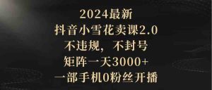 2024最新抖音小雪花卖课2.0 不违规 不封号 矩阵一天3000+一部手机0粉丝开播-KJ分享