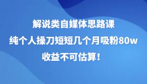 解说类自媒体思路课，纯个人操刀短短几个月吸粉80w，收益不可估算！-KJ分享