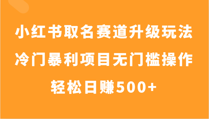 小红书取名赛道升级玩法，冷门暴利项目无门槛操作，轻松日赚500+-KJ分享