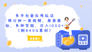 多平台音乐号玩法,两分钟一条视频,条条原创,多种变现,日入1000+(附840G素材)-KJ分享