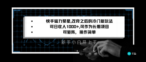 快手磁力聚星改良新玩法，可日收入1000+，新手小白易上手，矩阵操作简单，收益可观-KJ分享