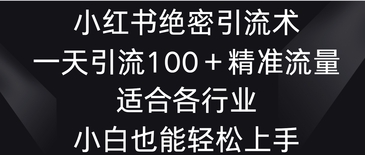 小红书绝密引流术，一天引流100＋精准流量，适合各个行业，小白也能轻松上手-KJ分享