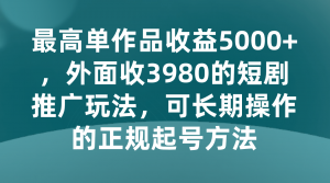 最高单作品收益5000+，外面收3980的短剧推广玩法，可长期操作的正规起号方法-KJ分享