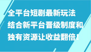 全平台短剧最新玩法，结合新平台晋级制度和独有资源让收益翻倍！-KJ分享