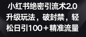 小红书绝密引流术2.0升级玩法，破封禁，轻松日引100+精准流量-KJ分享