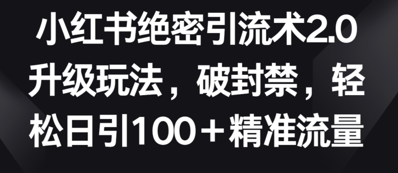 小红书绝密引流术2.0升级玩法，破封禁，轻松日引100+精准流量-KJ分享