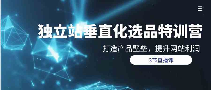 独立站垂直化选品训练营，打造产品壁垒，提升网站利润（3节直播课）-KJ分享