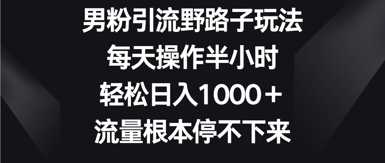 男粉引流野路子玩法，每天操作半小时轻松日入1000＋，流量根本停不下来-KJ分享