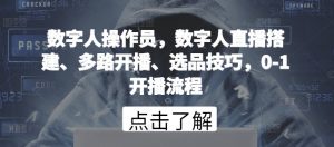 数字人操作员，数字人直播搭建、多路开播、选品技巧，0-1开播流程-KJ分享