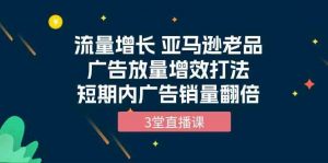 流量增长 亚马逊老品广告放量增效打法，短期内广告销量翻倍（3堂直播课）-KJ分享