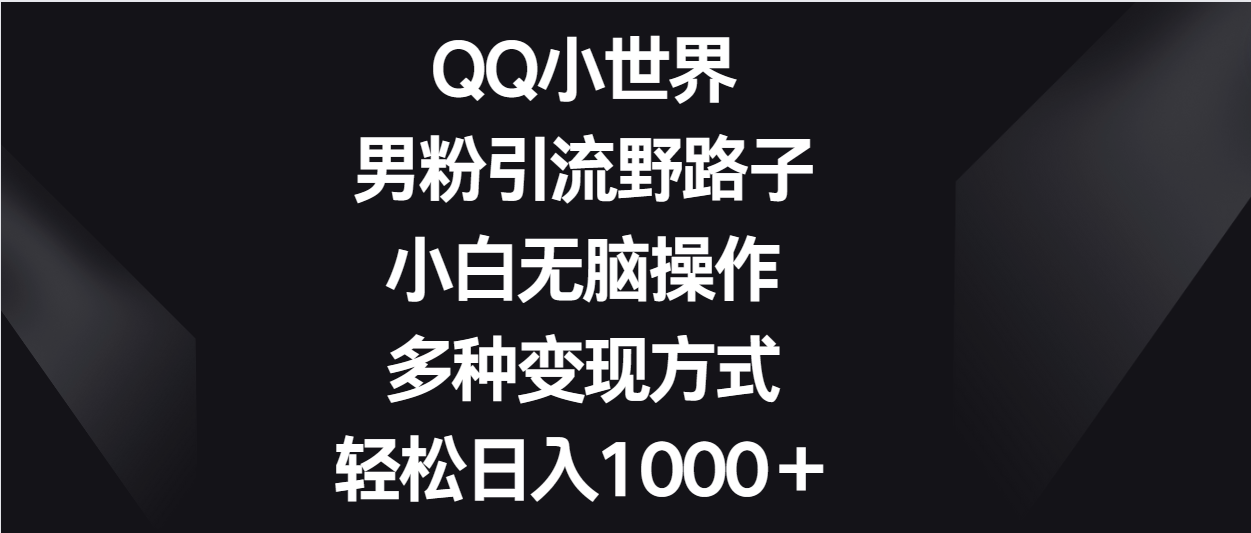 QQ小世界男粉引流野路子，小白无脑操作，多种变现方式轻松日入1000＋-KJ分享