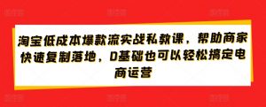 淘宝低成本爆款流实战私教课，帮助商家快速复制落地，0基础也可以轻松搞定电商运营-KJ分享