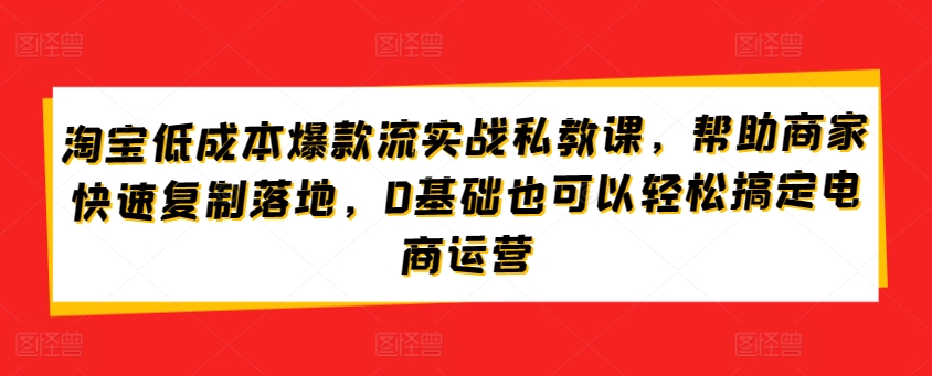 淘宝低成本爆款流实战私教课,帮助商家快速复制落地,0基础也可以轻松搞定电商运营-KJ分享
