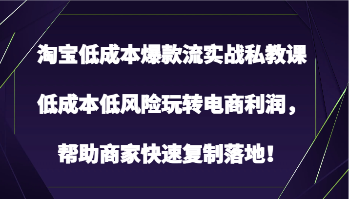 淘宝低成本爆款流实战私教课，低成本低风险玩转电商利润，帮助商家快速复制落地！-KJ分享