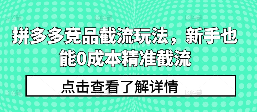 拼多多竞品截流玩法，新手也能0成本精准截流-KJ分享