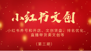 2024小红书文创（第三期）小红书养号和开店、文创货盘、排名优化、直播带货卖文创等-KJ分享