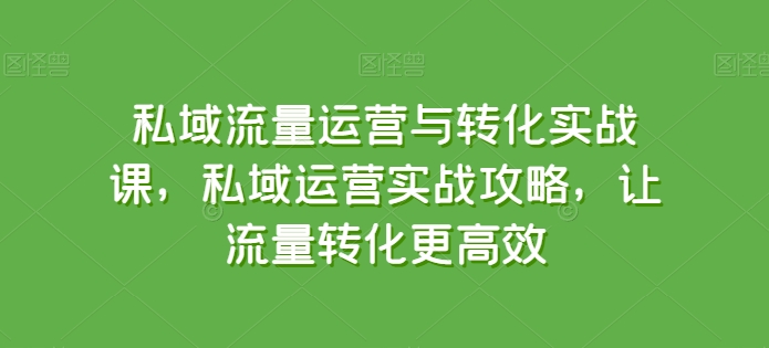 私域流量运营与转化实战课，私域运营实战攻略，让流量转化更高效-KJ分享