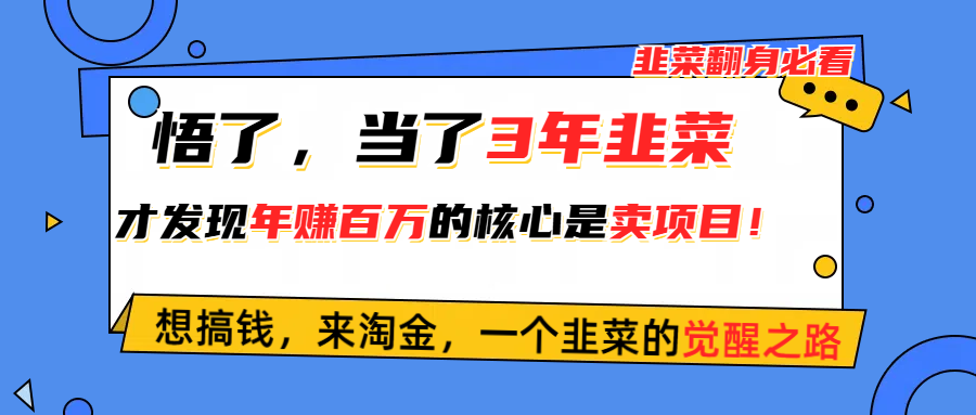 悟了，当了3年韭菜，才发现网赚圈年赚100万的核心是卖项目，含泪分享！-KJ分享