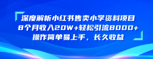 深度解析小红书售卖小学资料项目 8个月收入20W+轻松引流8000+操作简单…-KJ分享
