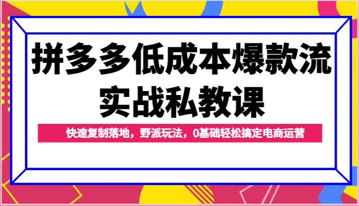 拼多多低成本爆款流实战私教课，快速复制落地，野派玩法，0基础轻松搞定电商运营-KJ分享